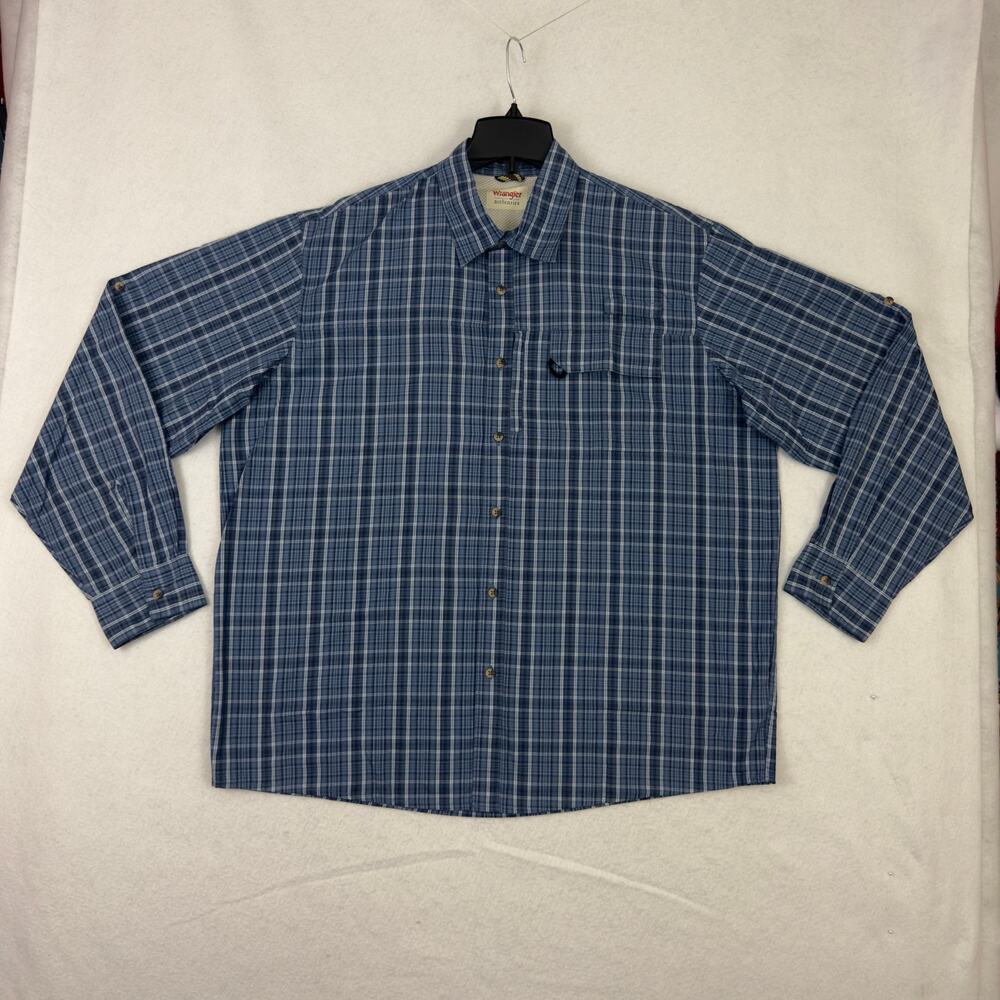 Wrangler Authentics Men’s XL Blue Plaid Vented Fishing Shirt Long Sleeve Outdoor - Picture 7 of 9